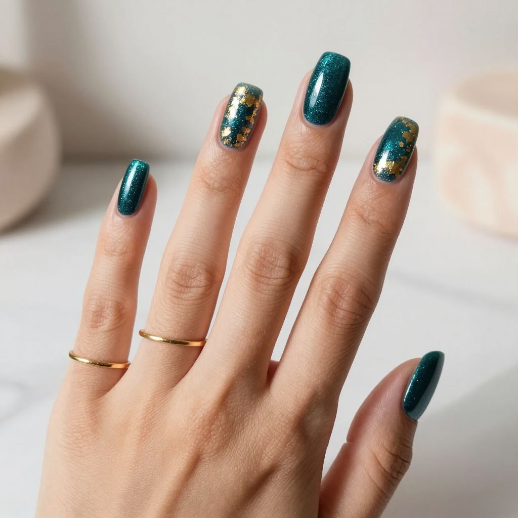 Teal Glitter Gradient with Gold Foil