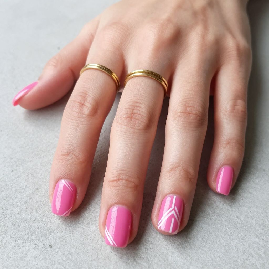 Hot Pink with White Geometric Lines