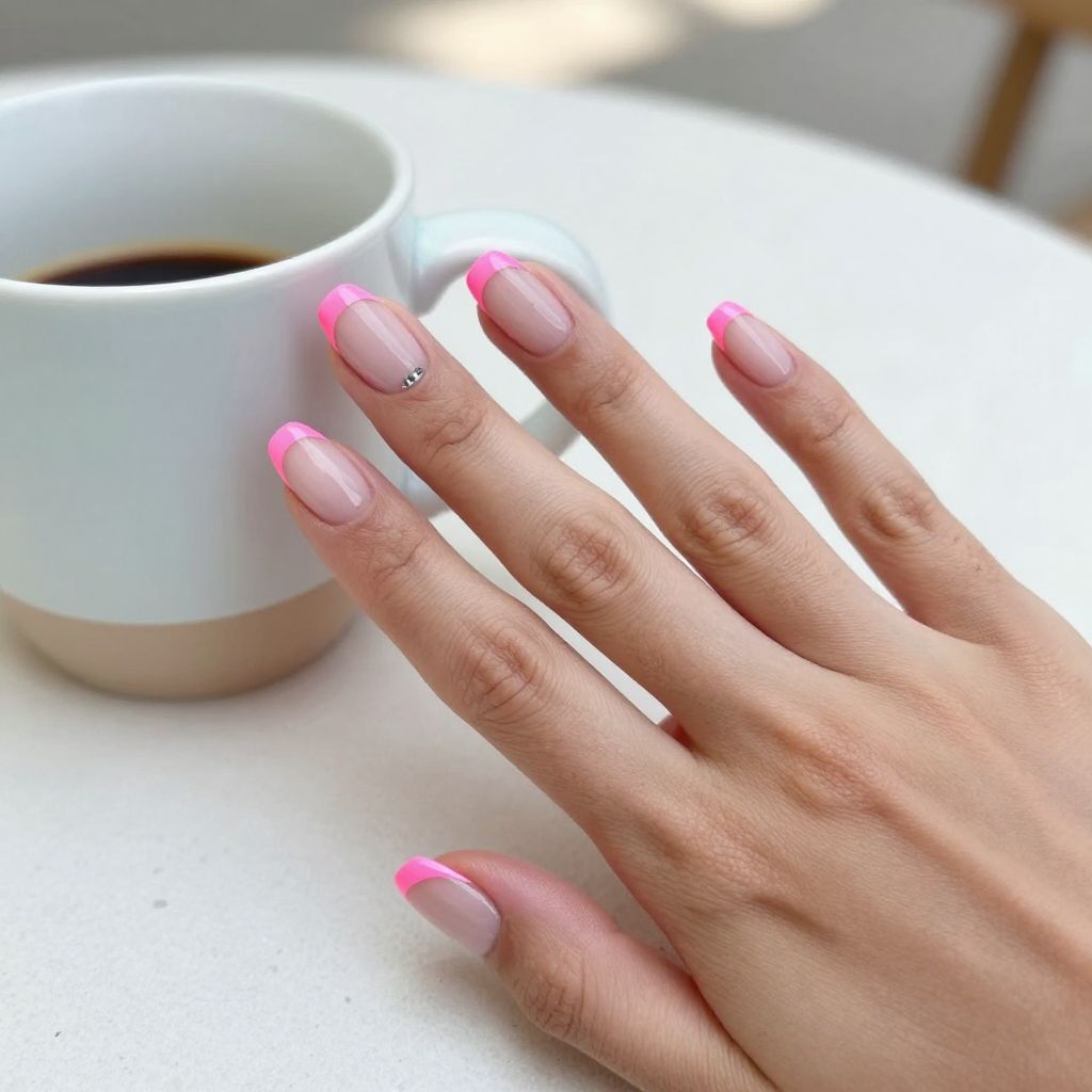 Neon pop hot pink French tip nails