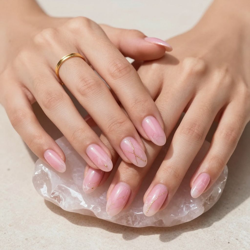 Hot pink quartz marble nail design