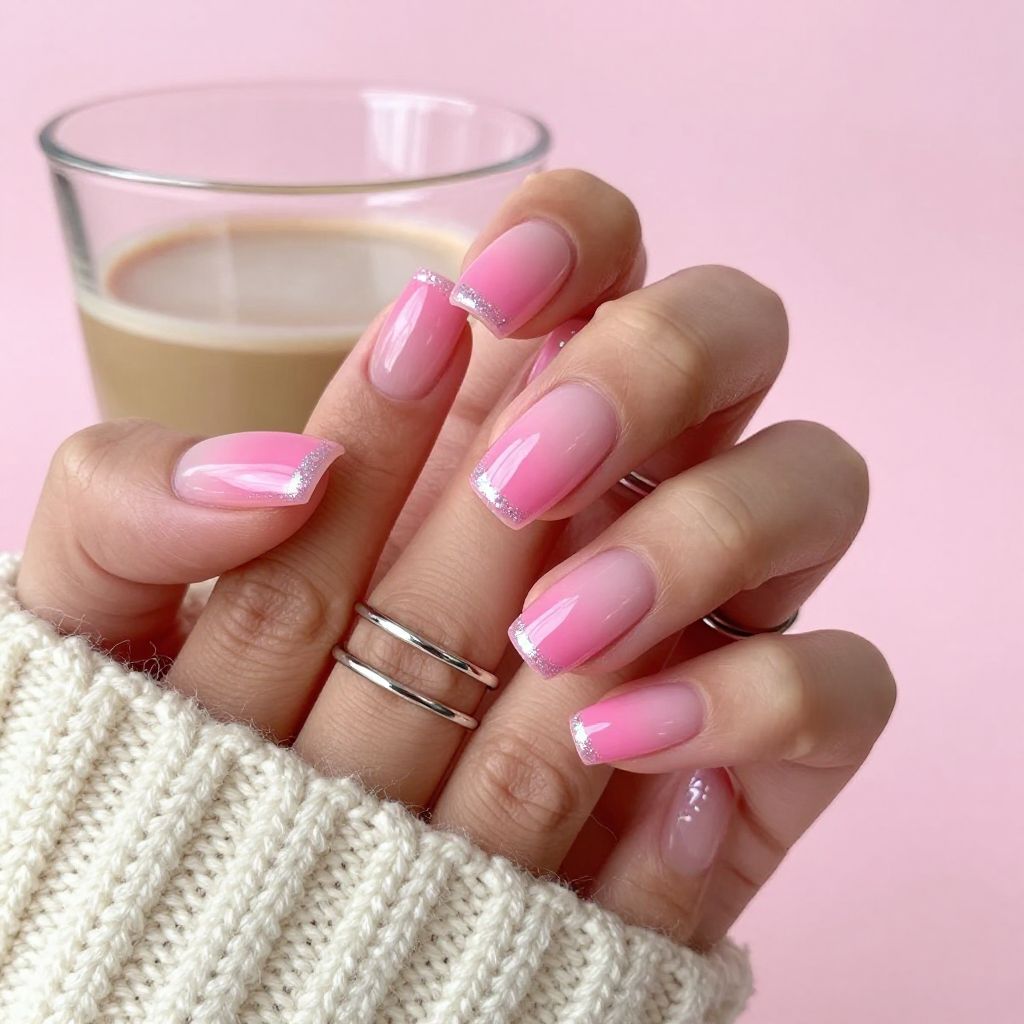 Hot pink ombre fade nail design