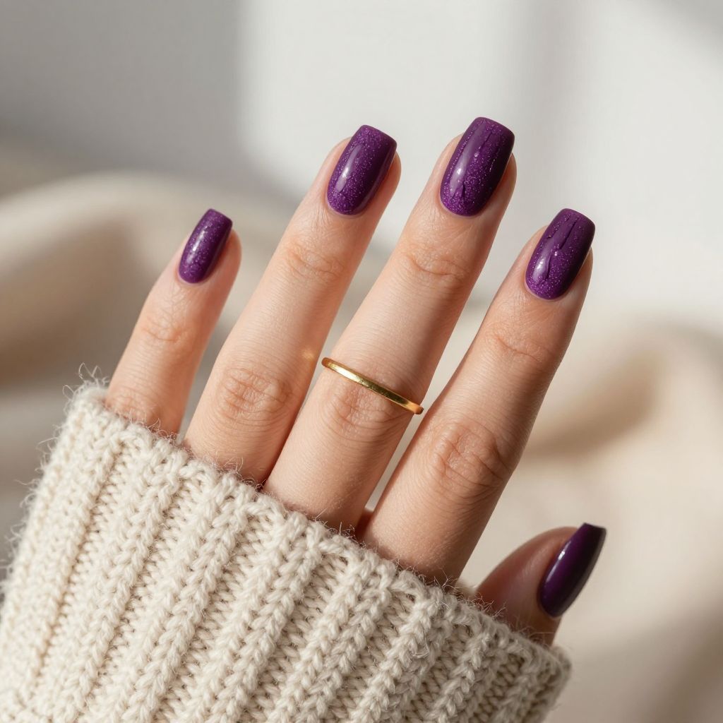 Plum knit cable matte textured nails