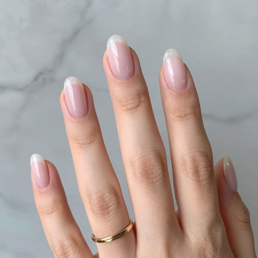 Clear quartz sheer milky pink nails with white veining