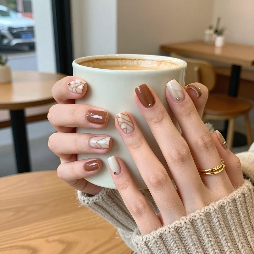 Cinnamon latte swirl mocha marble nails