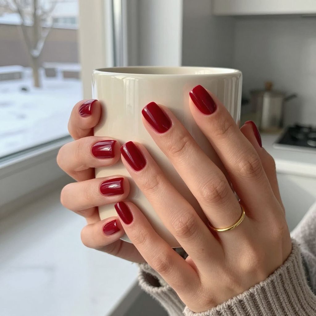 Berry jam glossy red squoval nails