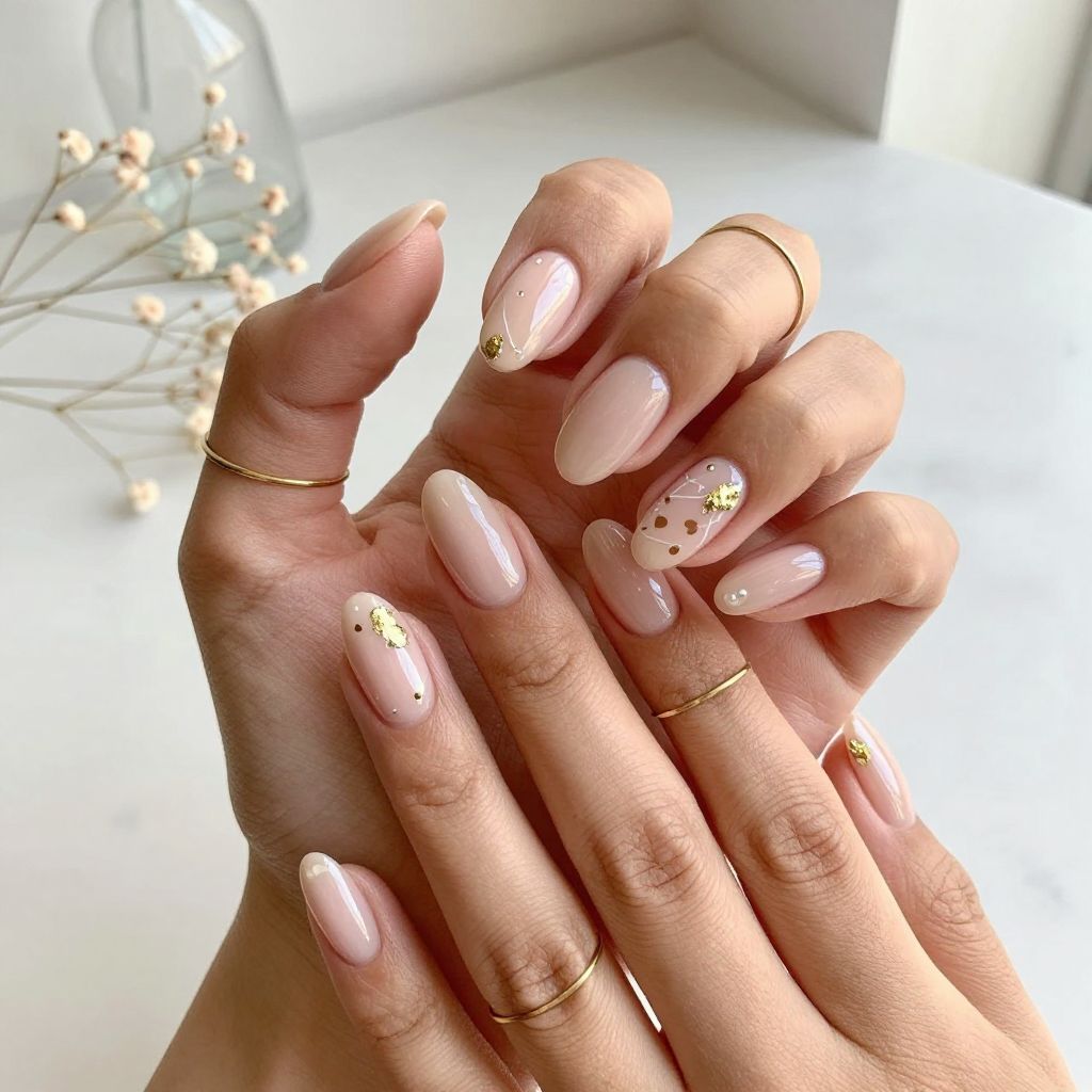 Nude Jelly Nails With Micro Art