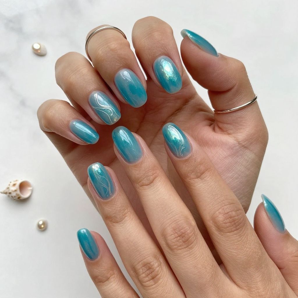 Ocean Blue Jelly Almond Nails