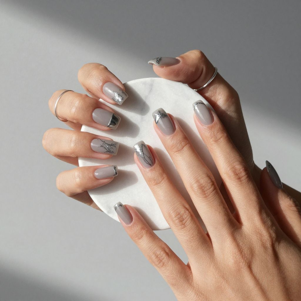 Smoky Gray Jelly Square Nails