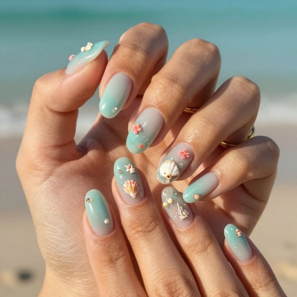 Coral Reef Studs July nail idea