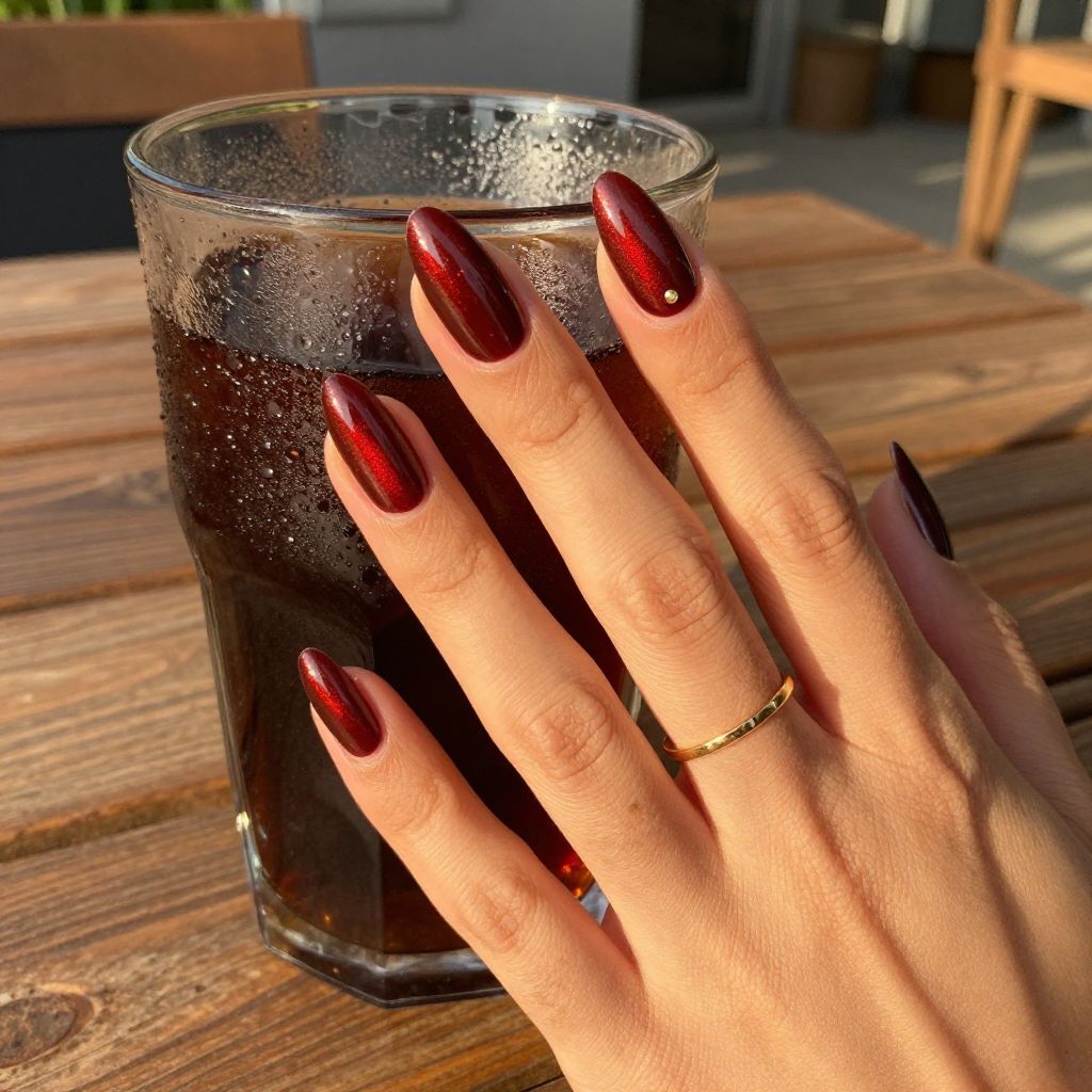 Cherry Cola Velvet July nail idea