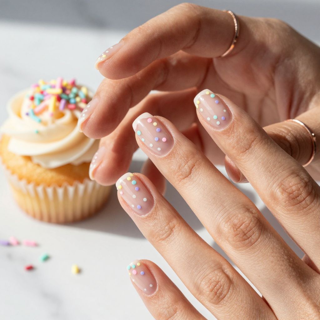 Pastel Confetti Dots July nail idea