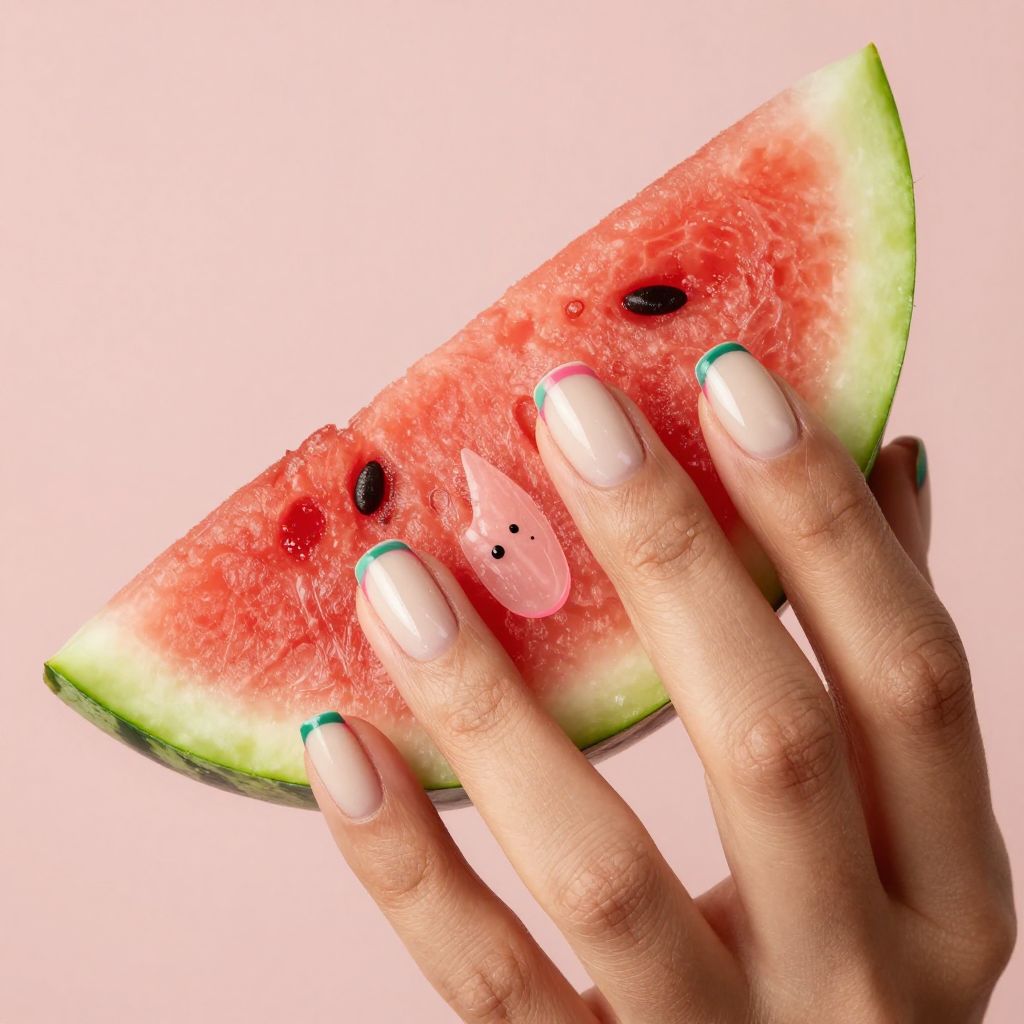 Watermelon Micro French July nail idea
