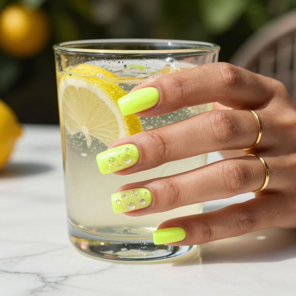 Lemonade Bubble Art July nail idea