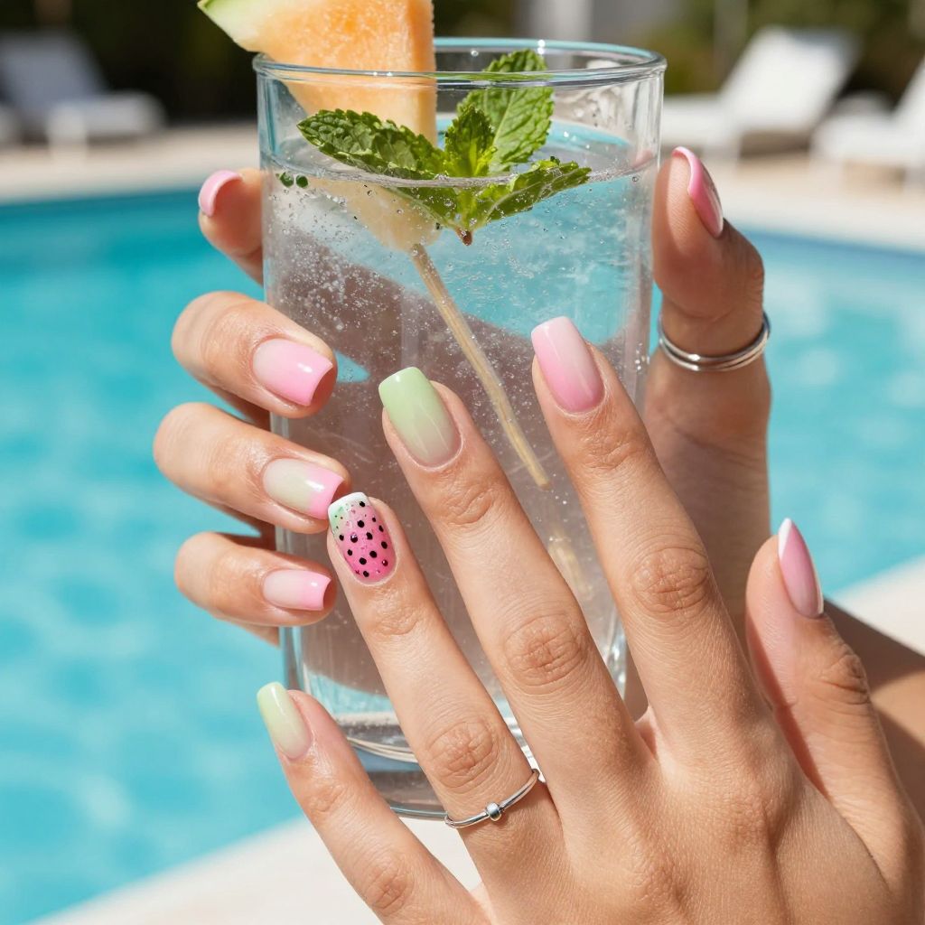 Watermelon accent party nails