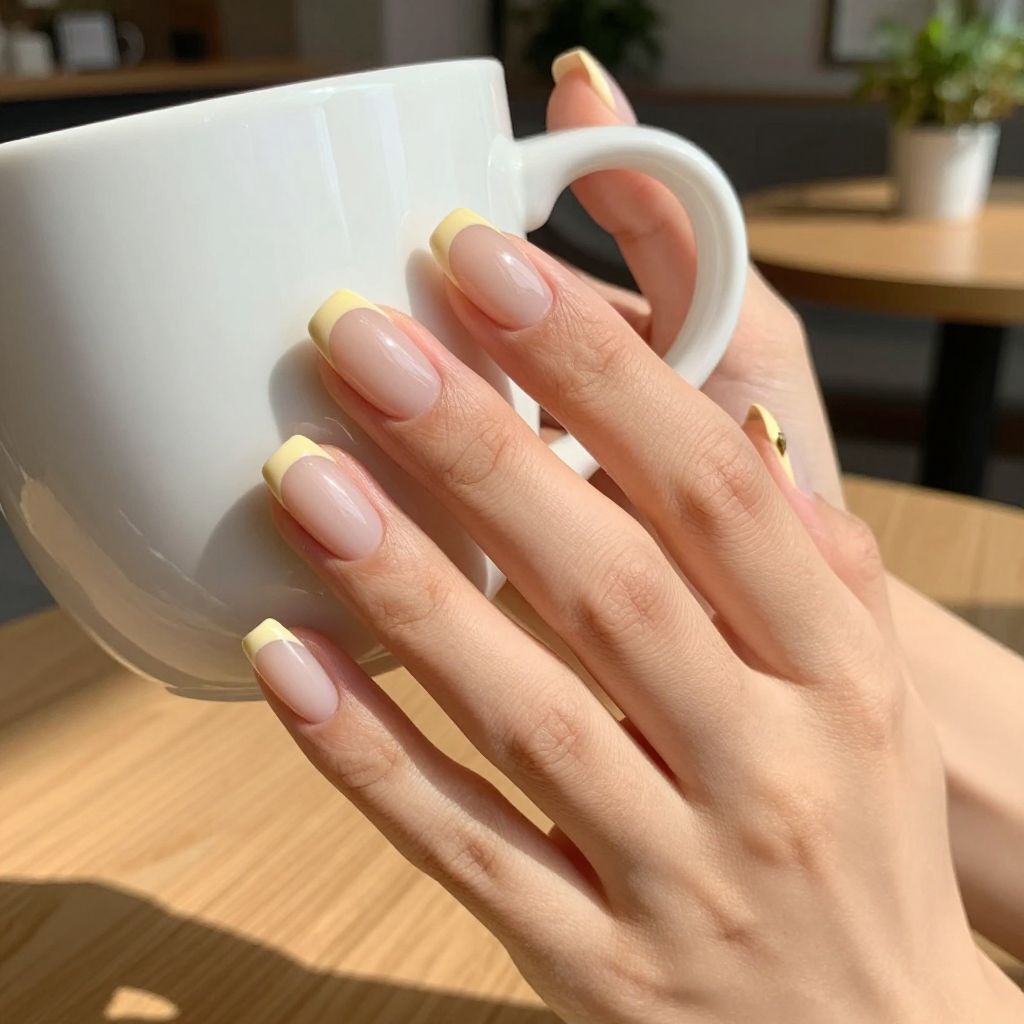 Butter yellow micro French nails