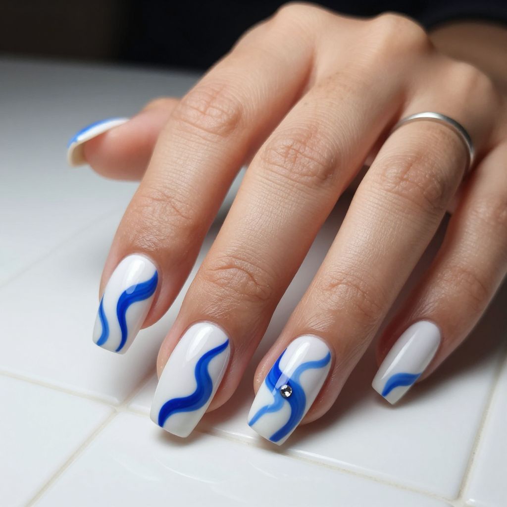 Bold royal blue swirl nails