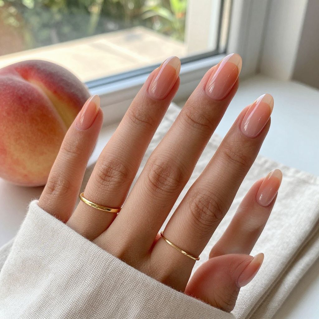 Glossy Peach Almond Nails