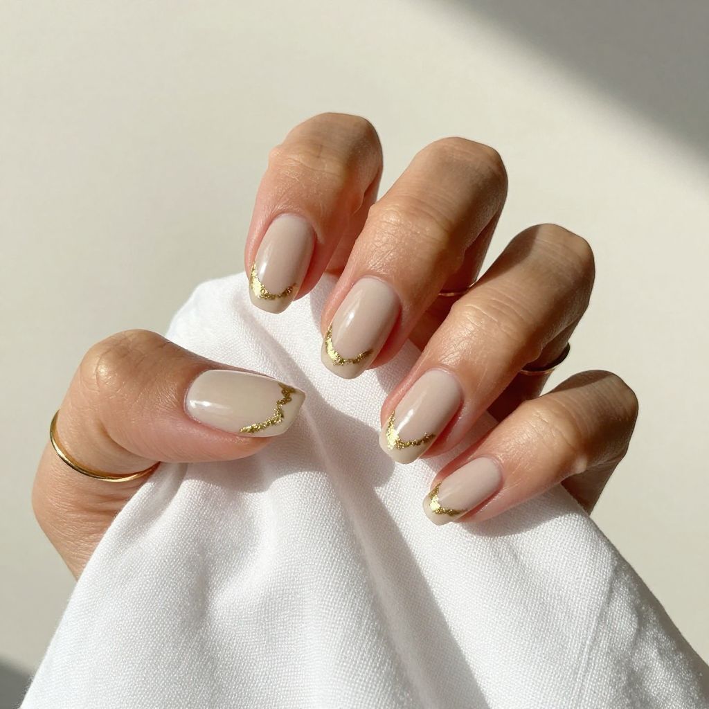 Milky Nude With Gold Foil Tips