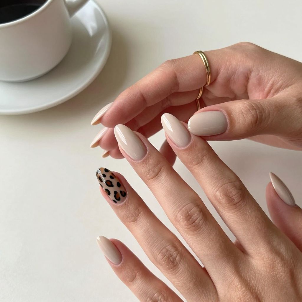 Leopard Accent Nails with Solid Neutrals