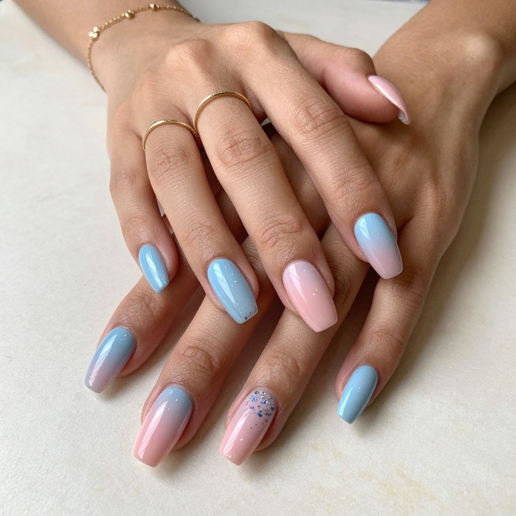Sky Blue Sunset Ombre with Pink Transition