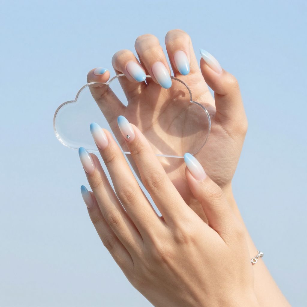 Cloud Soft Ombre Light Blue Nails