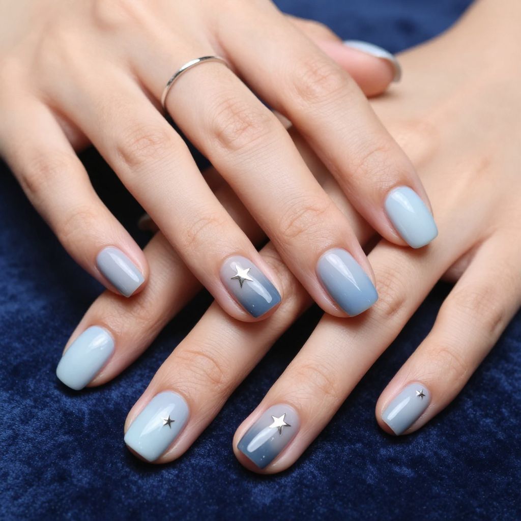 Starry Night Skittle Light Blue Nails
