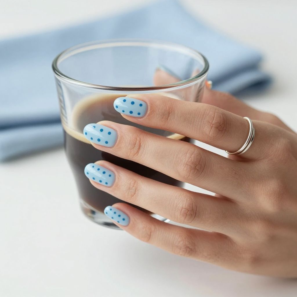 Minimal Dot Matrix Light Blue Nails
