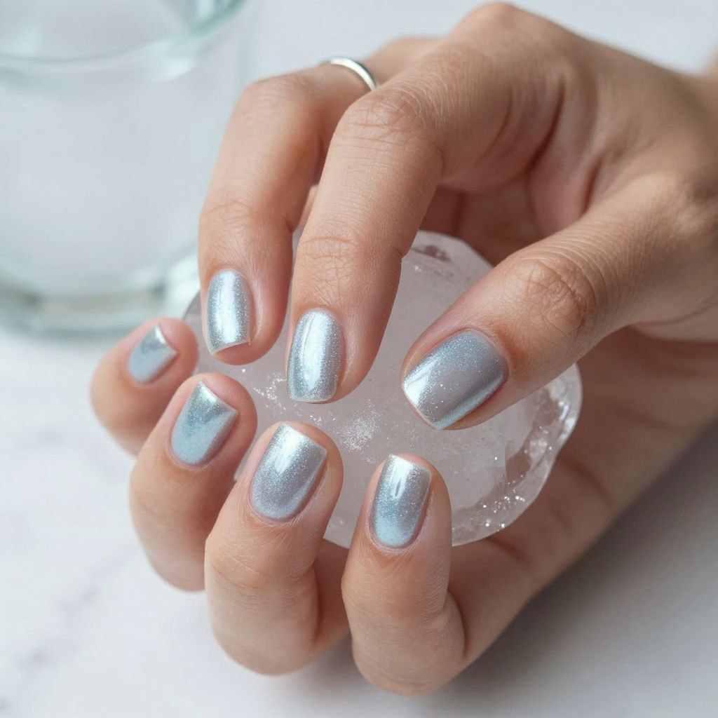 Frosted Glacier Shimmer Light Blue Nails