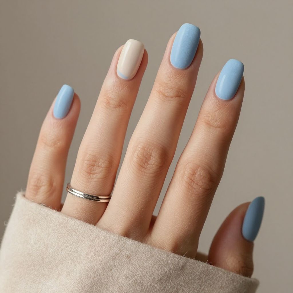 Matte Powder Blue Velvet Nails