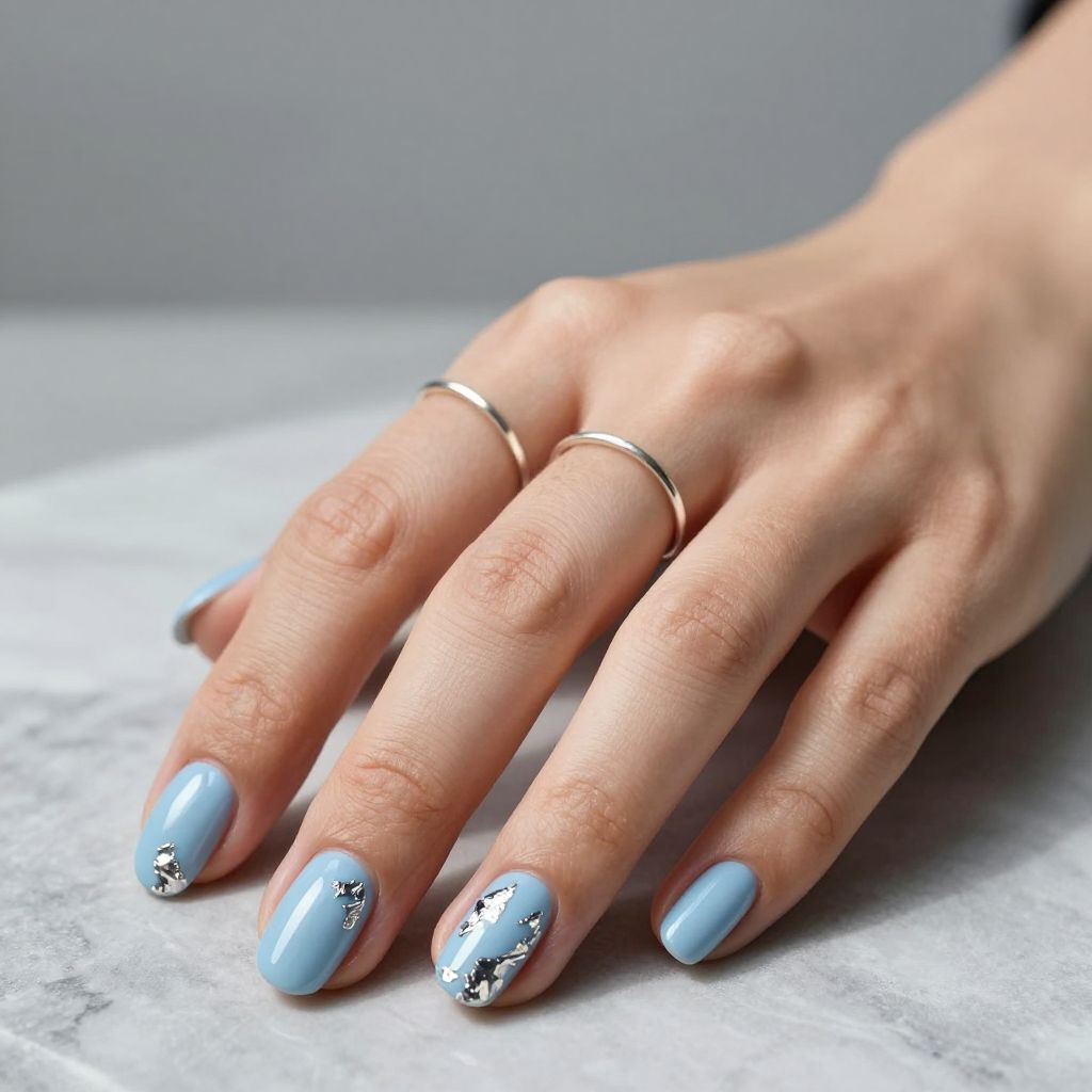 Silver Foil Daydream Light Blue Nails