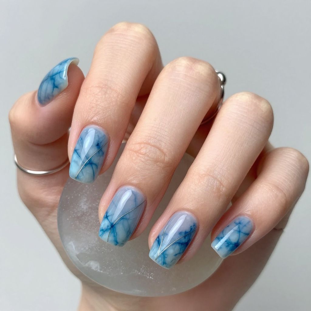 Blue Quartz Marble Nails