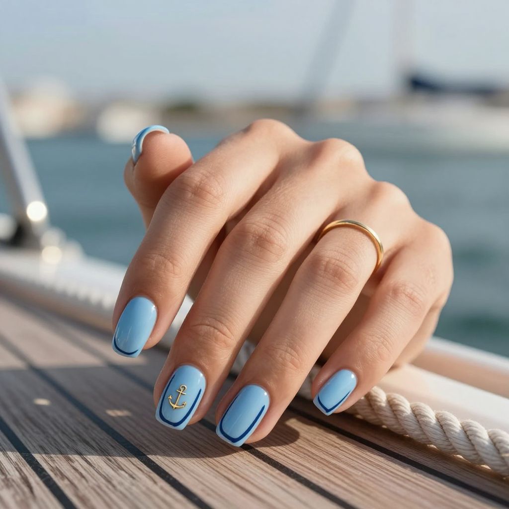 Nautical Stripe Light Blue Nails