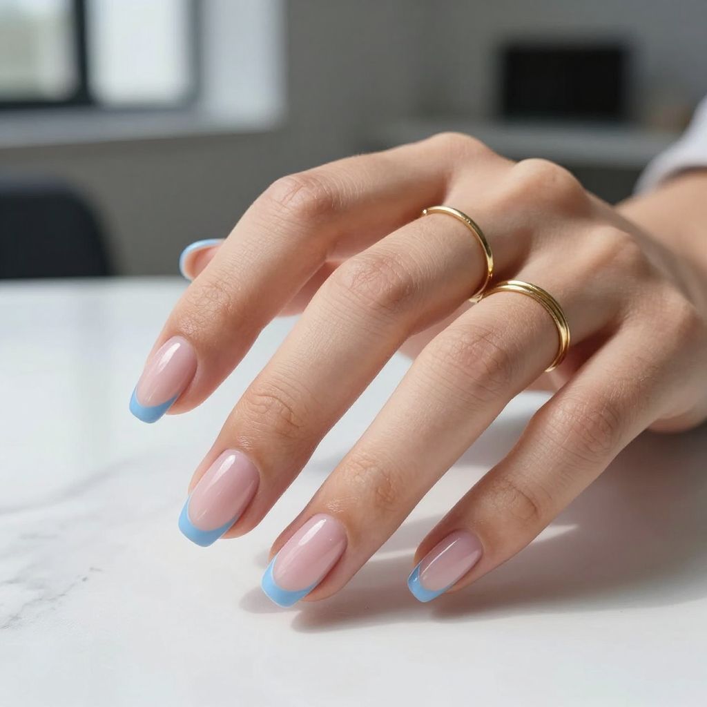 Micro French Baby Blue Nails