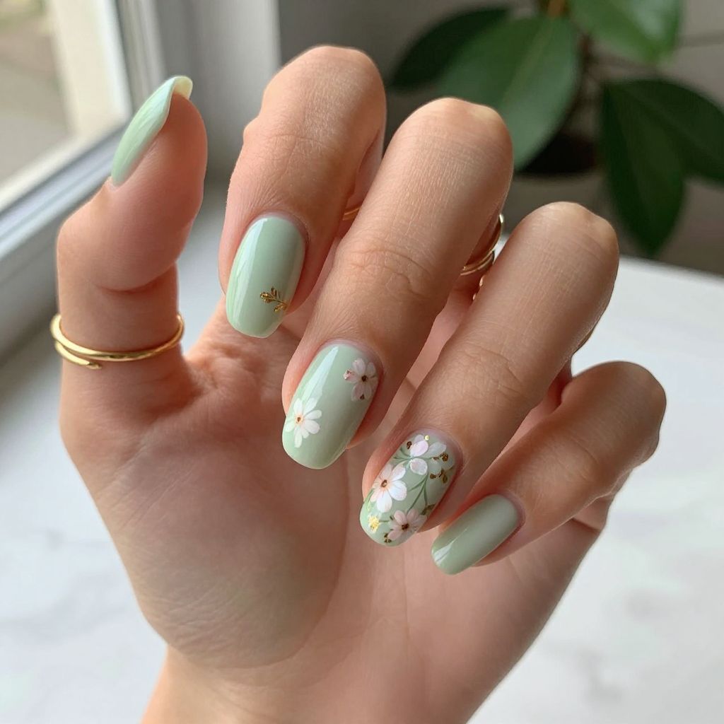 Light Green Floral Pressed Look