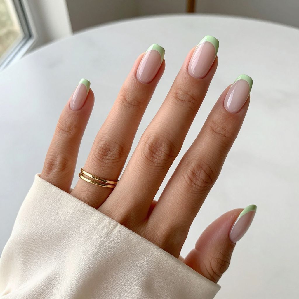 Pale Green French Tips