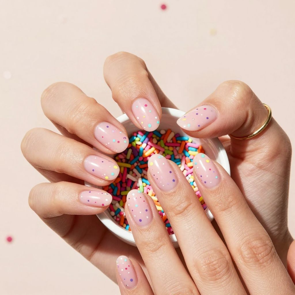 Confetti Dot Party light pink nails