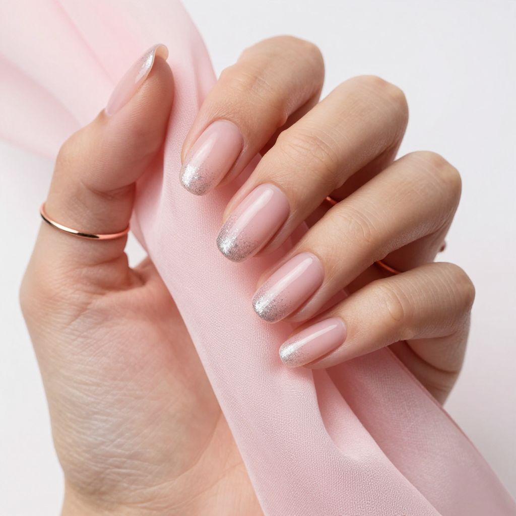 Micro Sparkle Fade light pink nails