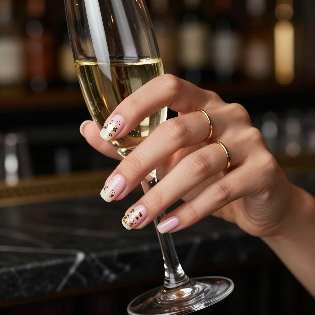 Gold Foil Flake Pop light pink nails