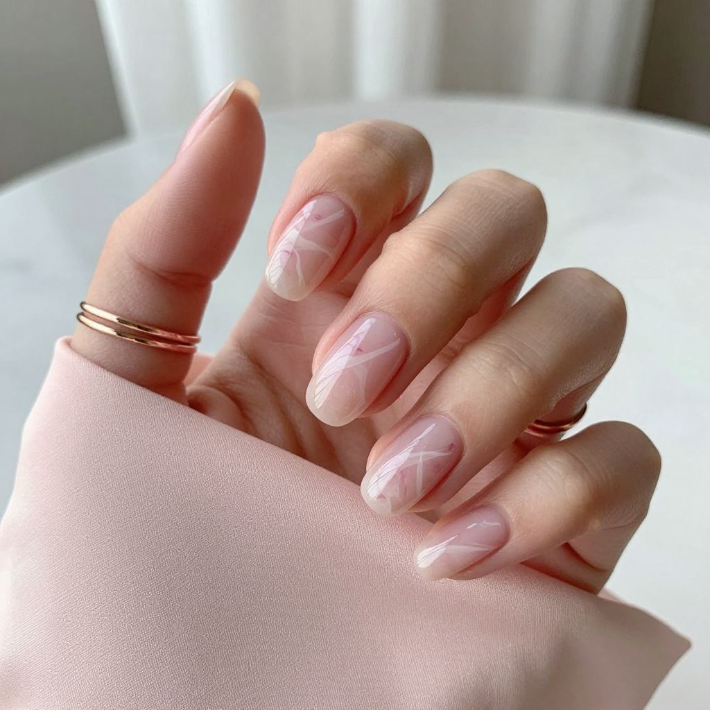 Rose Quartz Swirl light pink nails