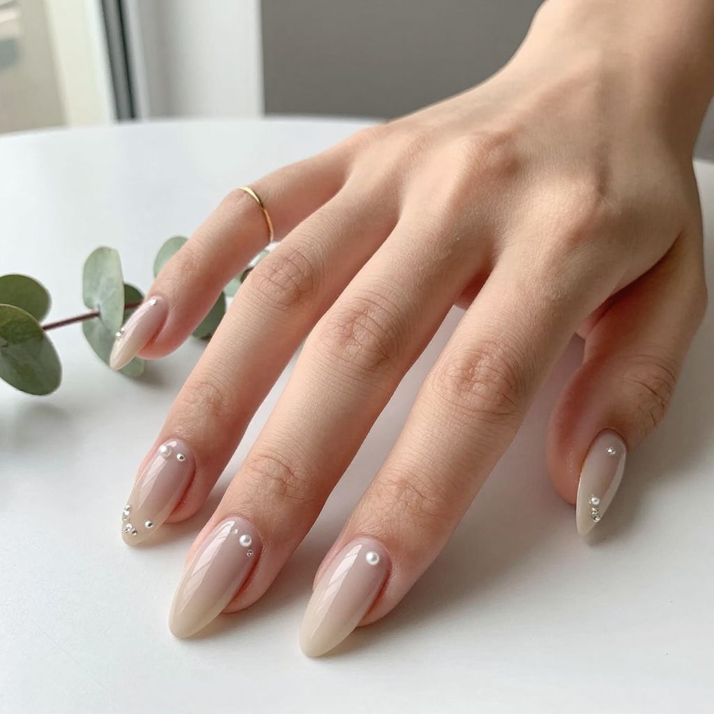 Nude Nails With Pearl Accents