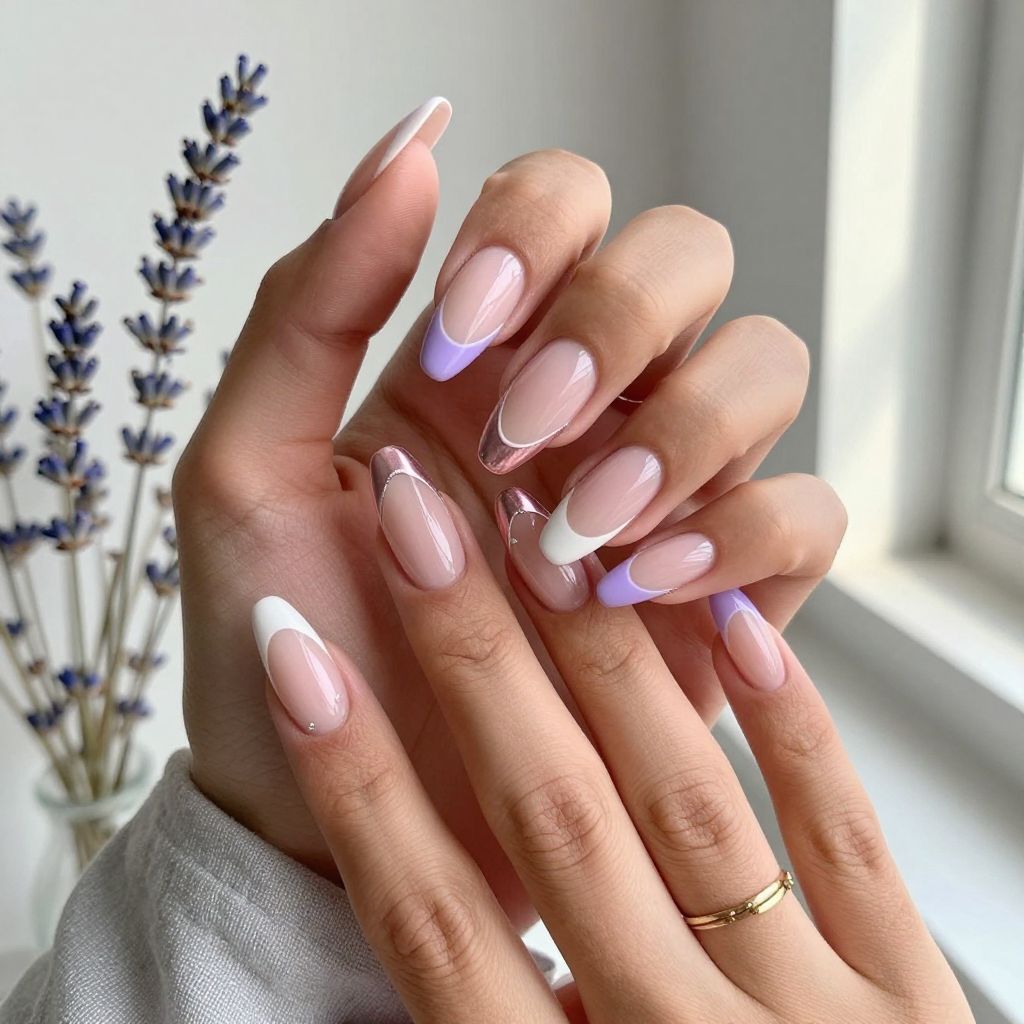 Mixed French Art Coffin Nails