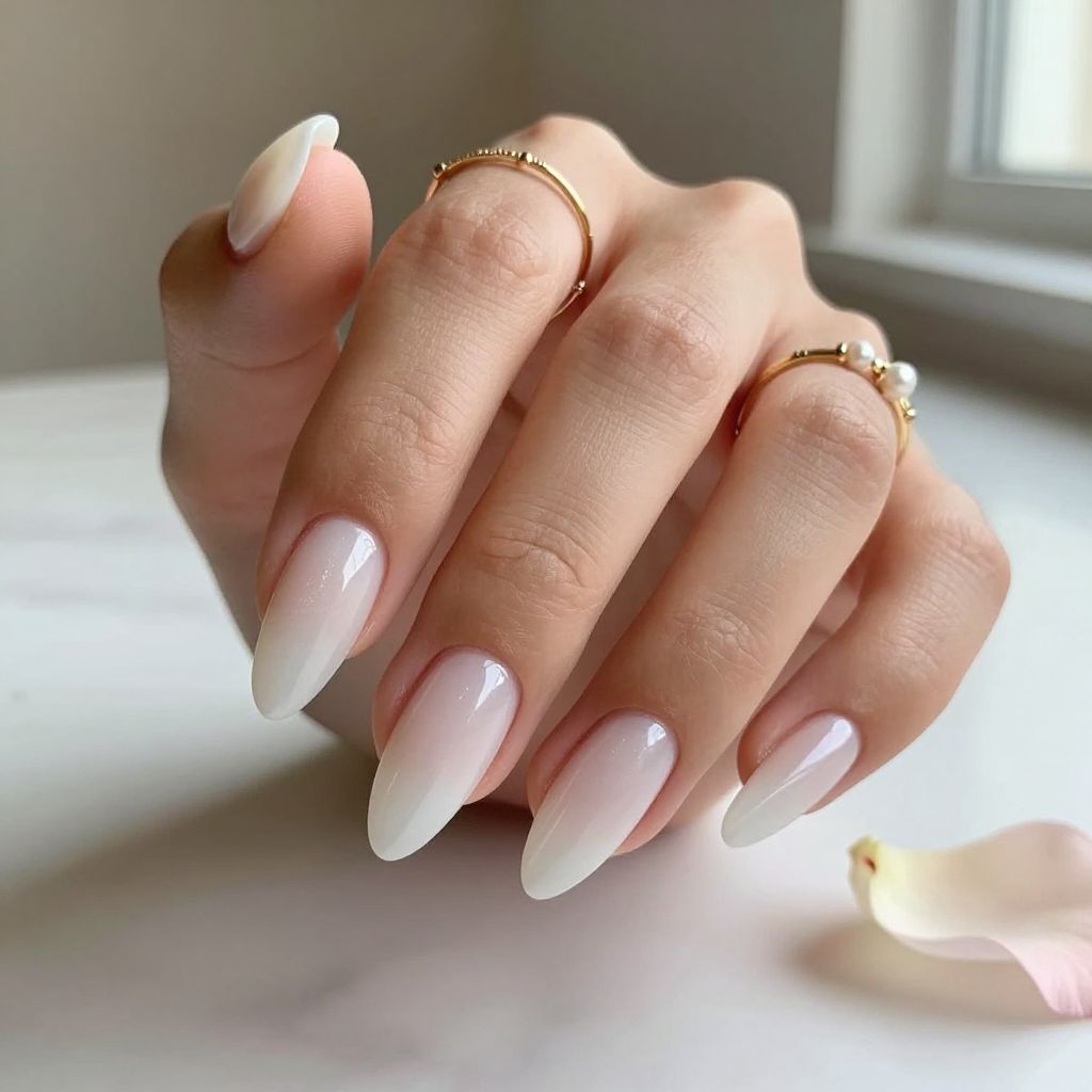 Milky White Almond Nails