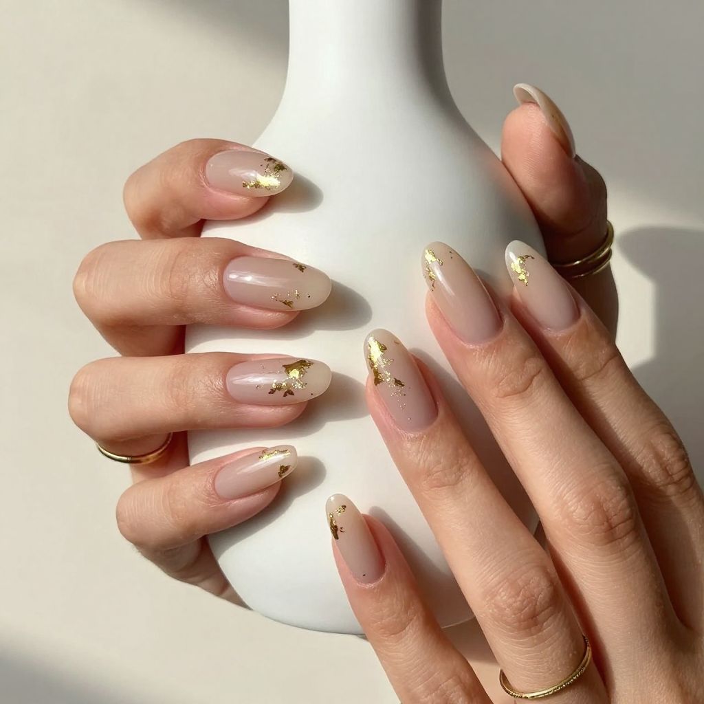 Nude Nails With Gold Foil