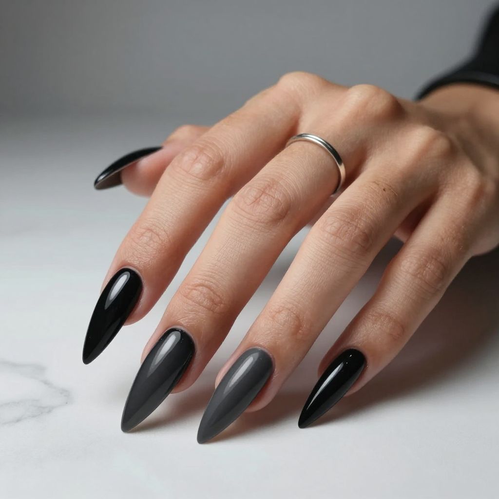 Black Glossy Stiletto Nails