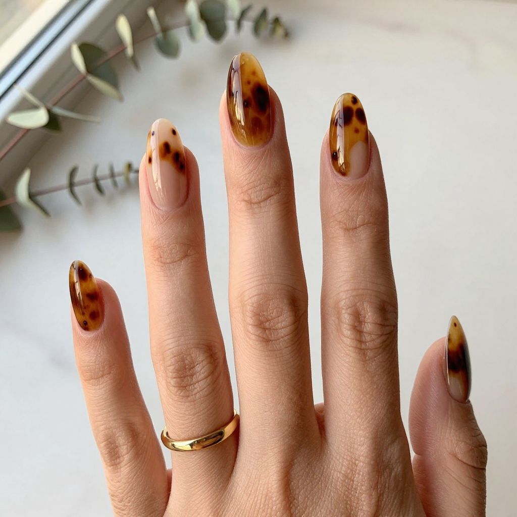 Tortoiseshell Coffin Nails