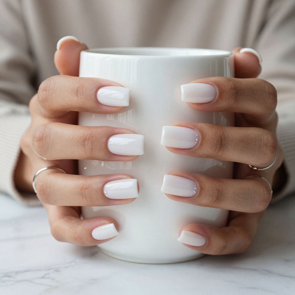 Milky White Almond Like Coffin Nails