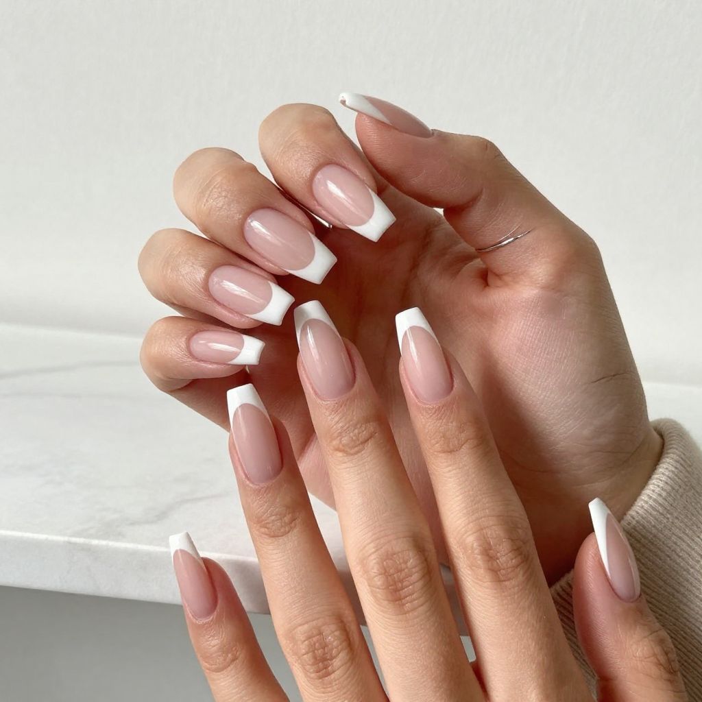 French Tip Coffin Nails with a Modern Edge