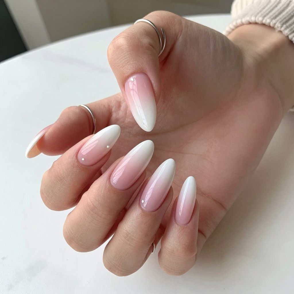 Ombre Pink to White Coffin Nails
