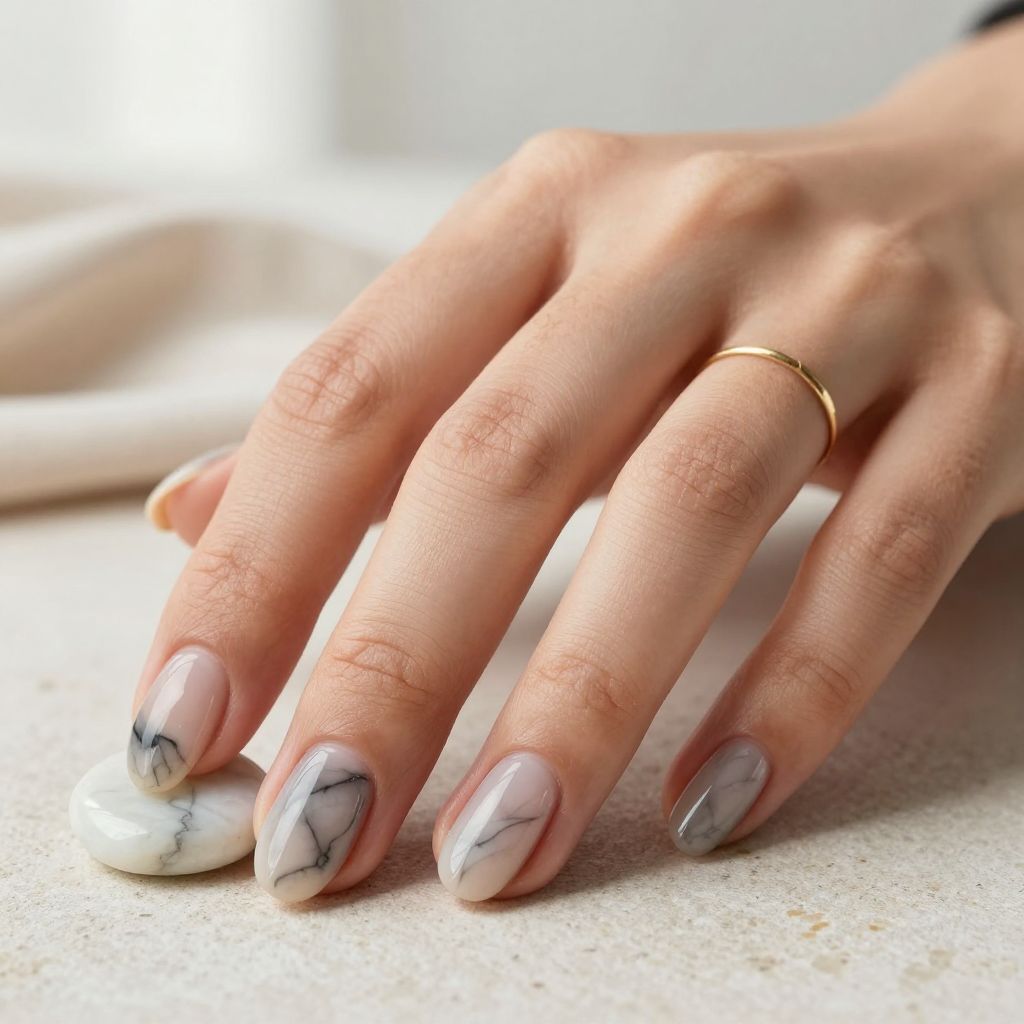 Smoky Marble Short Nails