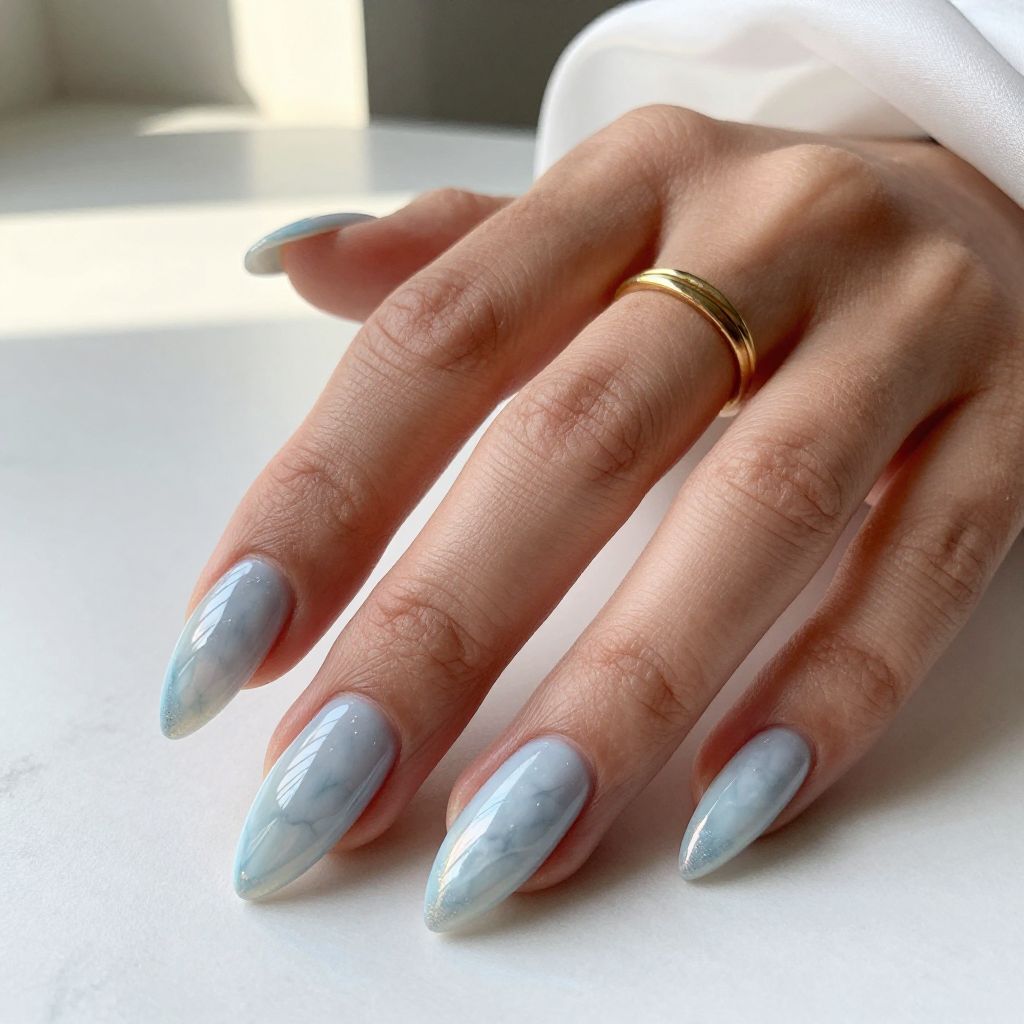 Blue Marble Chrome Nails